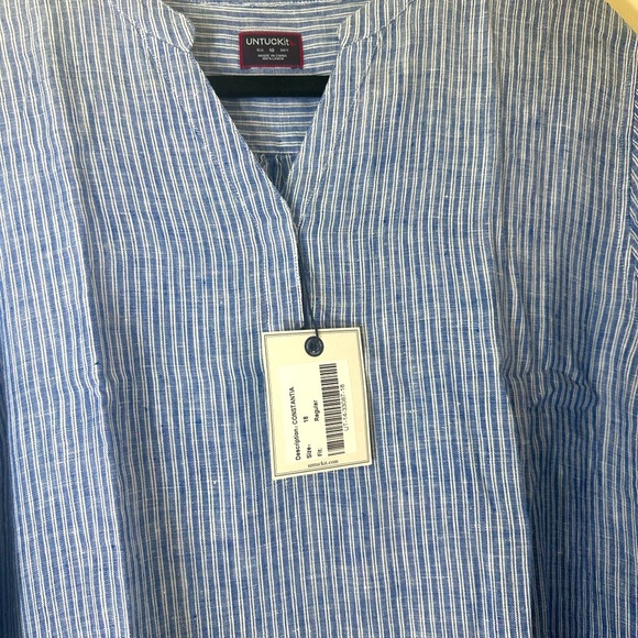 UNTUCKit Constantia 100% Linen Blue Stripe Shirt dress size 18 NWT - Picture 4 of 10